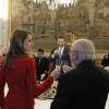 Felipe et Letizia d'Espagne, prince et princesse des Asturies, à la Zarzuela le 22 avril 2013 pour le déjeuner en l'honneur de la remise du Prix littéraire Miguel Cervantes au poète José Manuel Caballero Bonald.