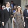Le prince Felipe et la princesse Letizia d'Espagne à l'université d'Alcala de Henares le 23 avril 2013 pour la cérémonie de remise du Prix littéraire Miguel Cervantes au poète José Manuel Caballero Bonald.