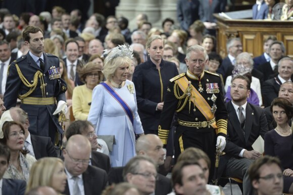 Le prince Charles et Camilla à la prestation de serment du roi Willem-Alexander des Pays-Bas, le 30 avril 2013 à la Nouvelle Eglise (Nieuwe Kerk) d'Amsterdam.