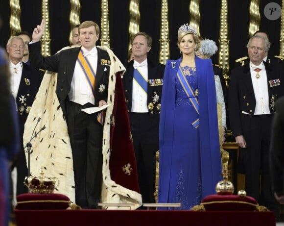 Prestation de serment du nouveau roi Willem-Alexander des Pays-Bas, avec la reine Maxima, le 30 avril 2013 à la Nouvelle Eglise (Nieuwe Kerk) d'Amsterdam.