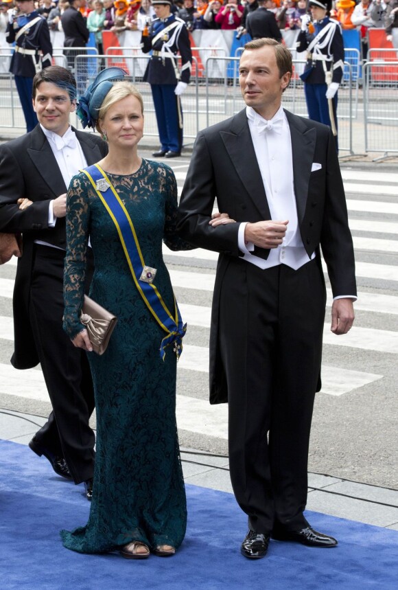 La princesse Carolina de Bourbon-Parme et son mari Albert Brenninkmeijer à la prestation de serment du roi Willem-Alexander des Pays-Bas, le 30 avril 2013 à la Nouvelle Eglise (Nieuwe Kerk) d'Amsterdam.