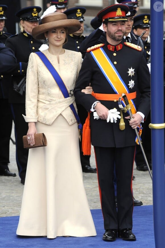 La princesse Stéphanie et le prince Guillaume de Luxembourg à la prestation de serment du roi Willem-Alexander des Pays-Bas, le 30 avril 2013 à la Nouvelle Eglise (Nieuwe Kerk) d'Amsterdam.