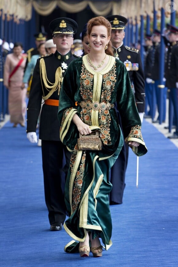 La princesse Lalla Salma du Maroc à la prestation de serment solennelle du roi Willem-Alexander des Pays-Bas, le 30 avril 2013 à la Nouvelle Eglise (Nieuwe Kerk) d'Amsterdam.