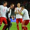 Franck Ribéry et les joueurs du Bayern Munich célèbrent leur victoire et leur qualification en finale de la Ligue des Champions après le match face au FC Barcelone (3-0) à Barcelone le 1er mai 2013