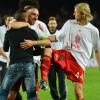 Franck Ribéry et les joueurs du Bayern Munich célèbrent leur victoire et leur qualification en finale de la Ligue des Champions après le match face au FC Barcelone (3-0) à Barcelone le 1er mai 2013