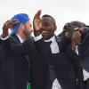 David Beckham, Jeremy Menez, Blaise Matuidi, Mamadou Sakho quittent le Parc des Princes pour fêter le titre de Champion de France au Trocadero à Paris le 13 mai 2013.