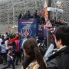 Les joueurs du PSG quittent le Parc des Princes pour fêter le titre de Champion de France au Trocadero à Paris le 13 mai 2013.