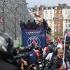 Les joueurs du PSG quittent le Parc des Princes pour fêter le titre de Champion de France au Trocadero à Paris le 13 mai 2013.