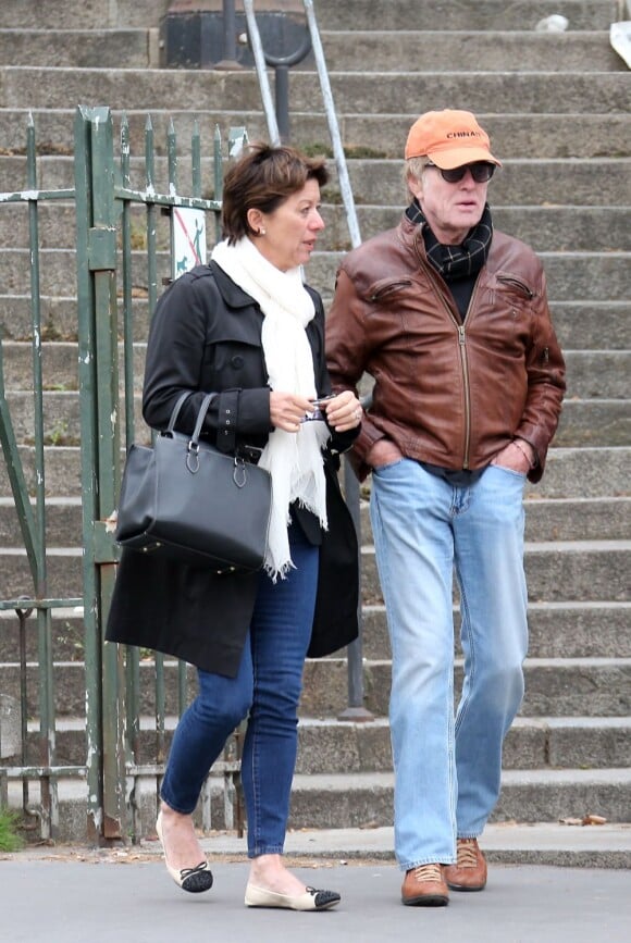 Robert Redford et sa femme Sibylle Szaggars à Paris pour la promotion du film Sous surveillance le 28 avril 2013