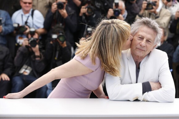 Emmanuelle Seigner et Roman Polanski lors du photocall du film "La Vénus à la fourrure" au 66e Festival du Film de Cannes le 25 mai 2013
