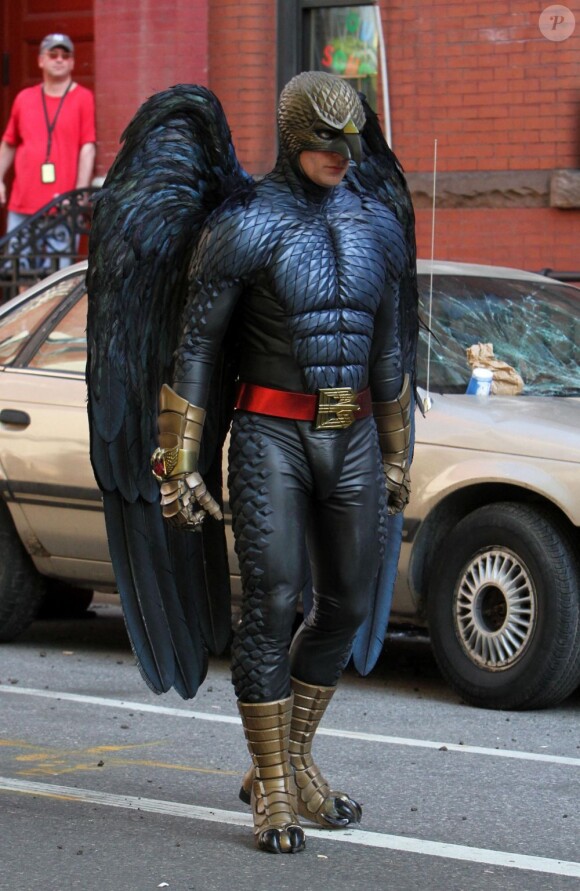 Michael Keaton en super-héros sur le tournage de Birdman à New York, le 1er juin 2013.