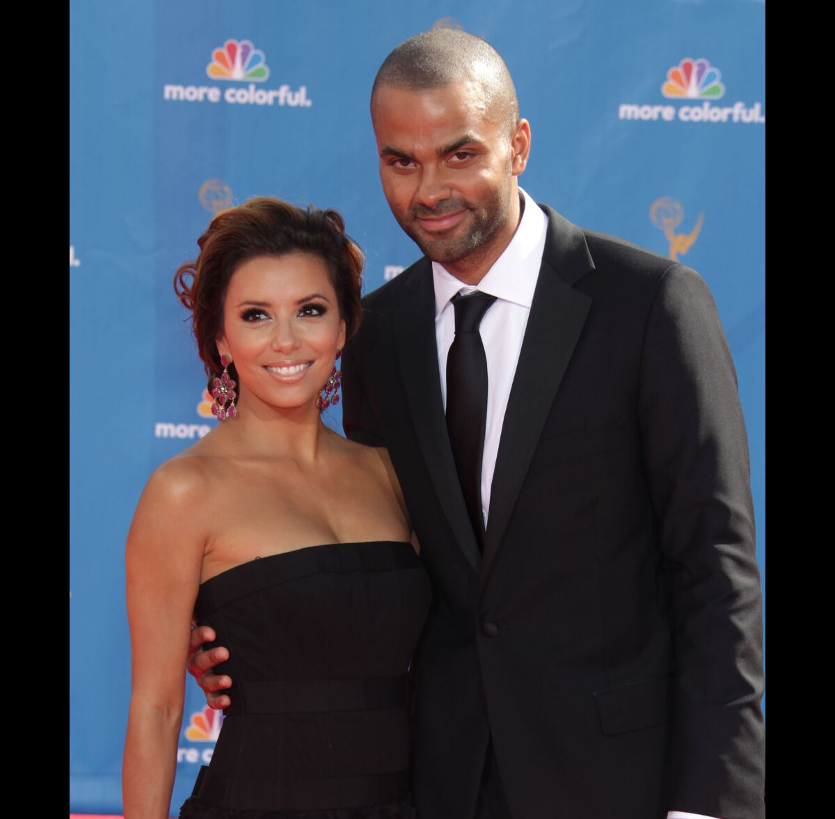Evan Longoria-Parker and Tony Parker - 60th Annual Emmys Awards at the  Nokia Theatre in Los Angeles three quarters eye contact smile Longoria-ParkerEva  ParkerTony 16 Event in Hollywood Life - California, Red