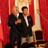 Jamel Debbouze et Marc Ladreit de Lacharrière lors de la remise du prix de l'audace  artistique et culturelle à l'Elysée, le 12 juin 2013