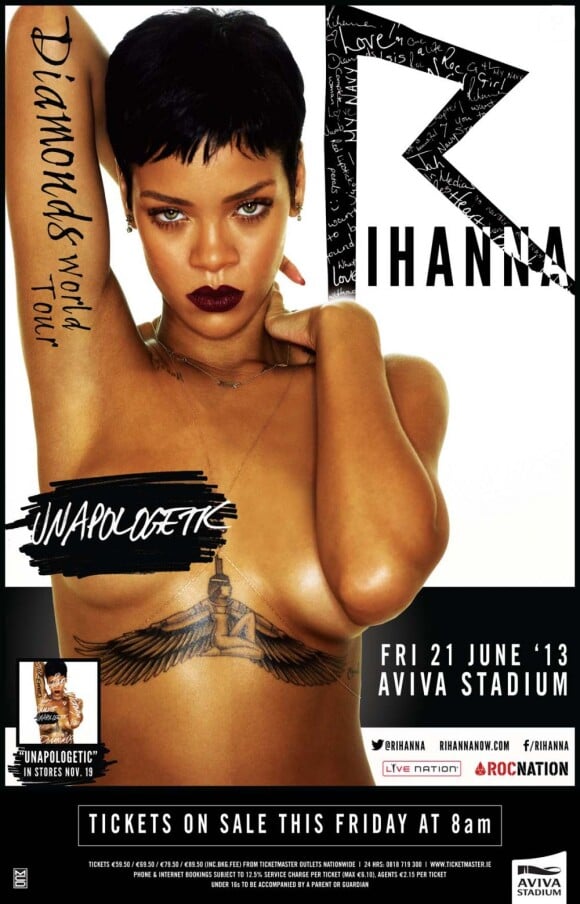 Voici l'affiche promotionnelle officielle de Rihanna pour son concert à l'Aviva Stadium à Dublin.