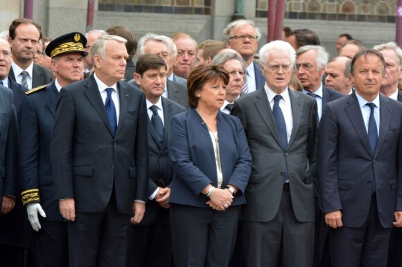 Jean-Marc Ayrault, Martine Aubry, Lionel Jospin lors de l'hommage à Pierre Mauroy à Lille le 13 juin 2013.