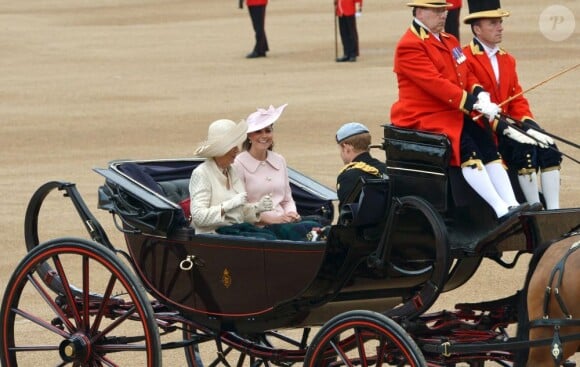 Prince Harry, The Duchess of Cornwall and the Duchess of Cambridge leave Buckingham Palace, in central London, UK to attend the annual Trooping the Colour parade on Saturday June 15, 2013. Photo by Anthony Devlin/PA Wire/ABACAPRESS.COM15/06/2013 - London