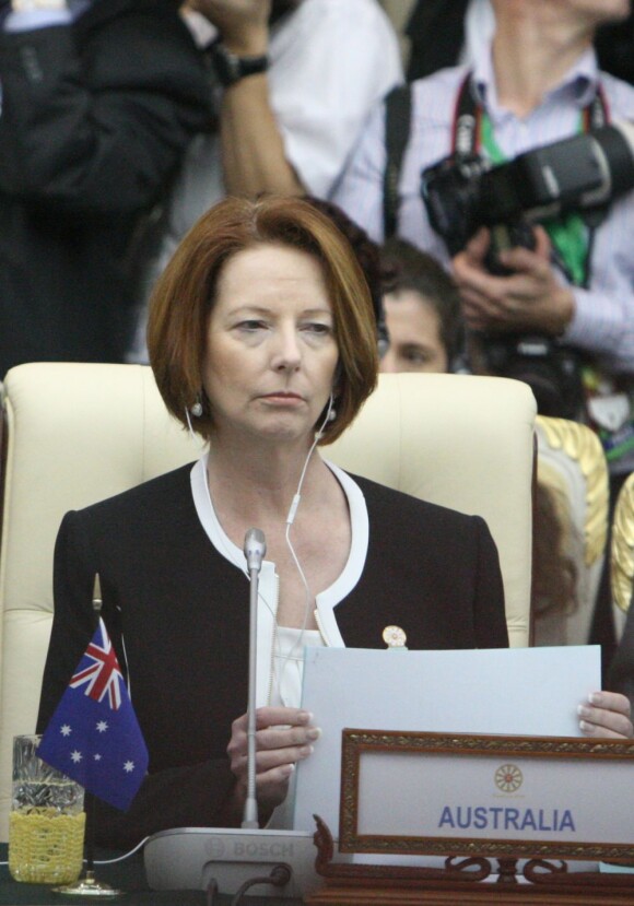 Julia Gillard, Première ministre de l'Australie, au 7e sommet de l'Asie de l'Est, à Phnom Penh, Cambodge, le 20 novembre 2012.