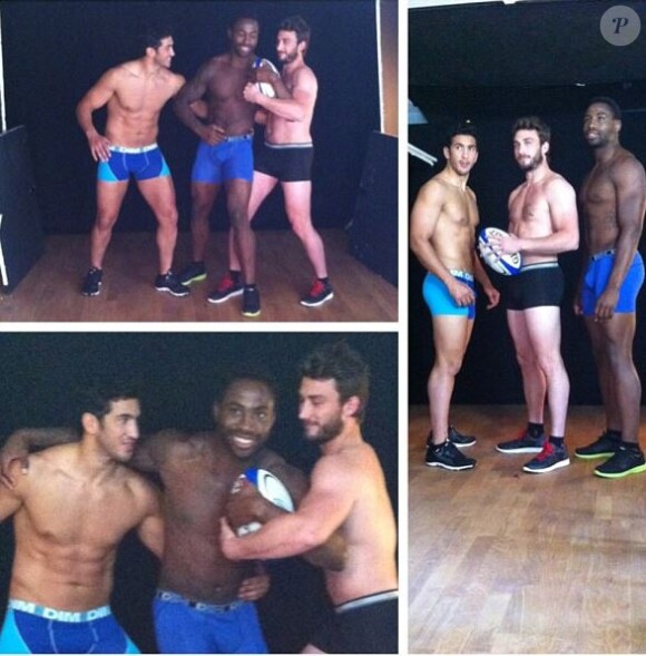Barbara Morel, Miss Nationale 2011, a posté des photos de son compagnon Maxime Mermoz et de Maxime Médard et Fulgence Ouedraogo lors du shooting pour DIM, sur Instagram.