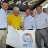 Christian Prudhomme, le directeur du Tour, Raymond Poulidor, Bernard Hinault et Eddy Merckx - Quatrième étape du Tour de France, le 2 juillet 2013 à Nice.