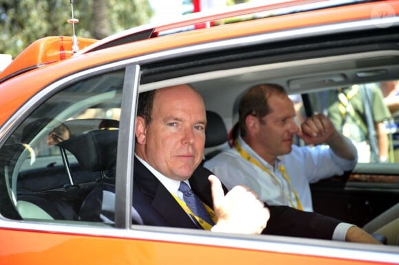 Le prince Albert II de Monaco et Christian Prudhomme, le directeur du Tour - Quatrième étape du Tour de France, le 2 juillet 2013 à Nice.