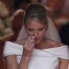 La princesse Charlene de Monaco séchant ses larmes à la sortie de la chapelle Sainte Dévote le jour de son mariage avec le prince Albert, le 2 juillet 2011