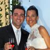 La star du Barça Xavi Hernandez et Nuria Cunillera lors de leur mariage à Blanes, le 13 juillet 2013.