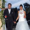 La star du foot Xavi Hernandez et Nuria Cunillera lors de leur mariage à Blanes, le 13 juillet 2013.