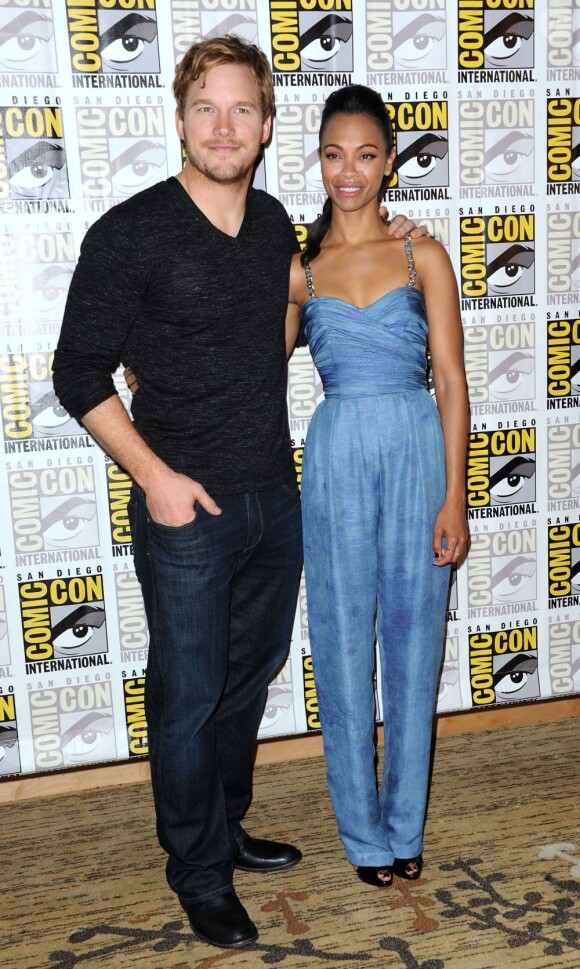 Chris Pratt et Zoe Saldana au panel du film Guardians of the Galaxy le 20 juillet 2013.
