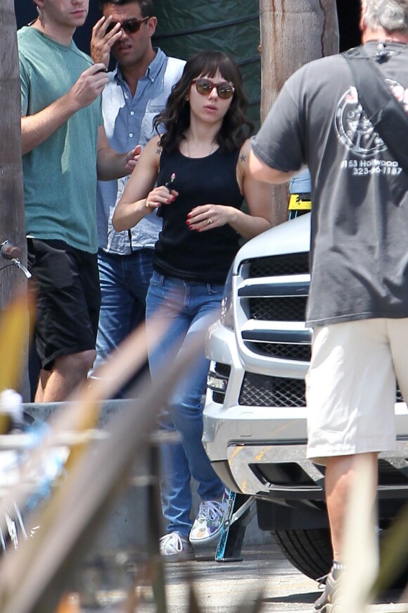 Scarlett Johansson sur le tournage duf ilm Chef de et avec Jon Favreau à Los Angeles le 22 juillet 2013