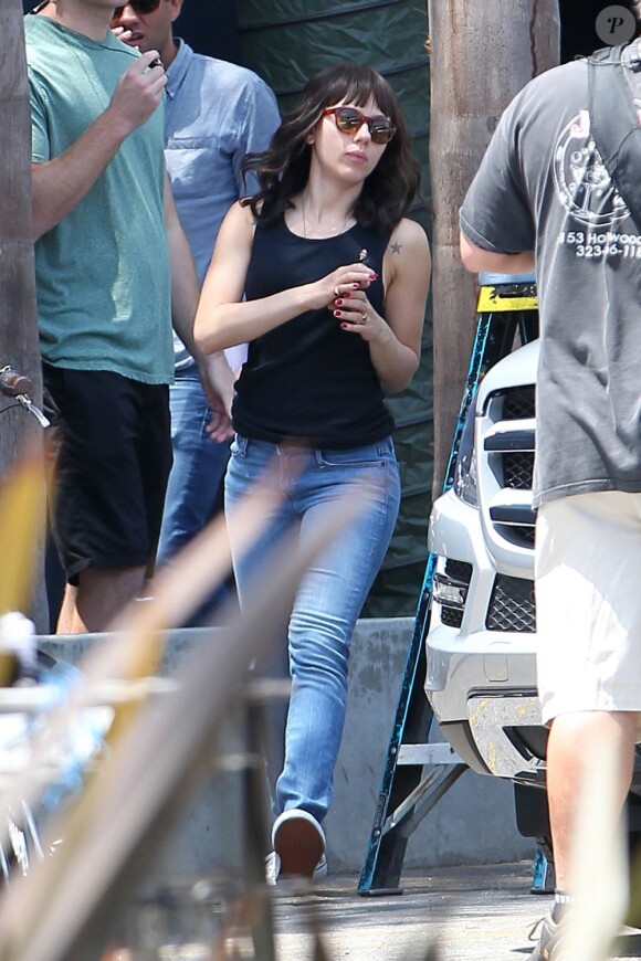 Scarlett Johansson sur le tournage duf ilm Chef de et avec Jon Favreau à Los Angeles le 22 juillet 2013