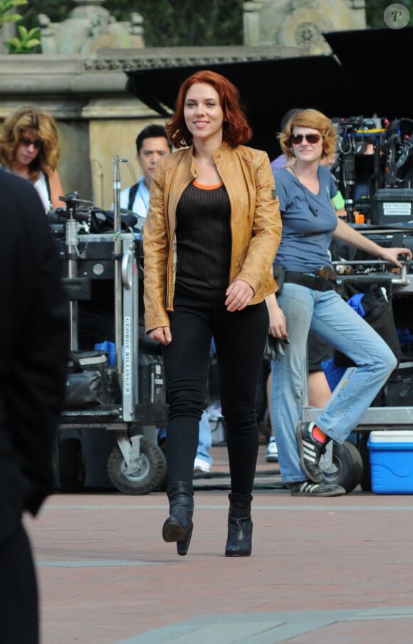 Scarlett Johanssonon sur le tournage d'Avengers à New York le 2 septembre 2011