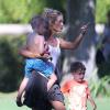 Exclusif - Denise Richards, ses filles Lola et Eloise et les enfants de Charlie Sheen, Bob et Max au parc à Beverly Hills, le 25 juillet 2013.