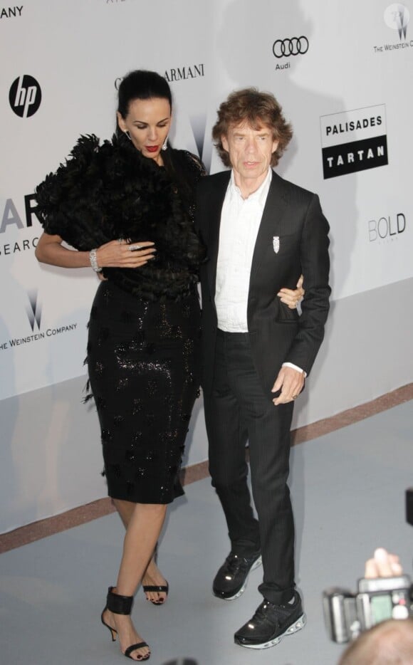 Mick Jagger et sa compagne L'Wren Scott à la soirée organisée par l'amfAR à l'hôtel du Cap à Antibes, le 20 mai 2010.