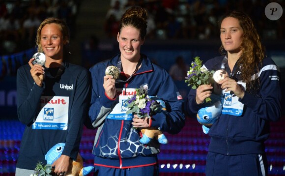 Federica Pellegrini, Missy Franklin et Camille Muffat sur le podium du 200 m nage libre le 31 juillet 2013 au Palau Sant Jordi de Barcelone