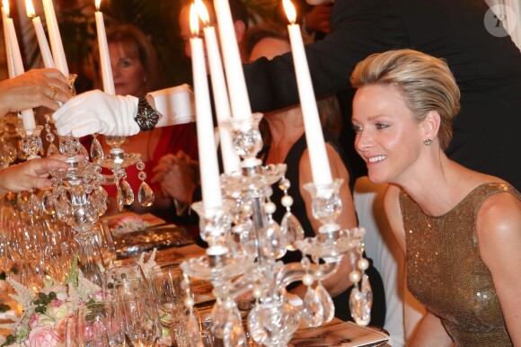 La princesse Charlene de Monaco lors du dîner de la soirée de bienfaisance pour les 40 ans du Club Allemand International de Monaco, marquée par un défilé de la marque Basler, le 30 juillet 2013 à l'Hôtel Hermitage de Monte-Carlo. Photo BestImage/Frederic Nebinger