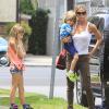 Exclusif - Denise Richards avec sa fille Eloise et les jumeaux de Charlie Sheen, Max et Bob, font du shopping et du manège a Brentwood, le 18 juin 2013.