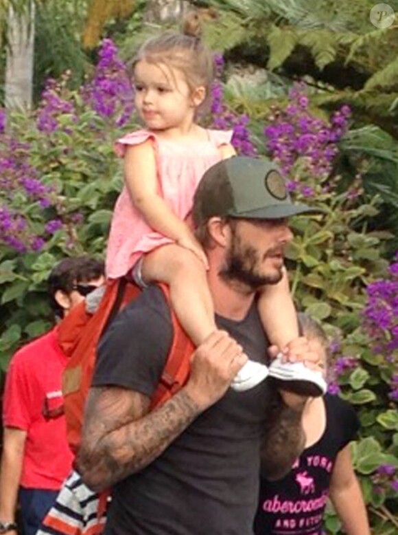 Exclusif - David Beckham avec ses enfants : la petite Harper, Romeo et Cruz au parc Legoland de Carlsbad en Californie le 6 août 2013