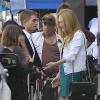 Robert Pattinson et Julianne Moore sur le tournage du film "Maps To The Stars" sur Rodeo Drive à Beverly Hills, le 18 août 2013.