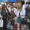 Robert Pattinson et Julianne Moore sur le tournage du film "Maps To The Stars" sur Rodeo Drive à Beverly Hills, le 18 août 2013.
