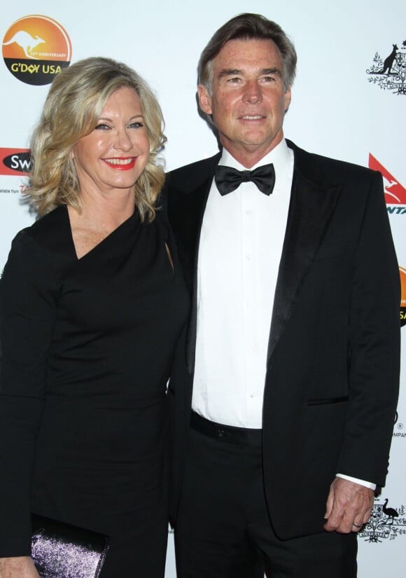 Olivia Newton-John et son mari John Easterling à Los Angeles, le 12 janvier 2013.