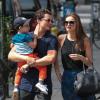 Orlando Bloom, Miranda Kerr et leur fils Flynn à New York, le 13 juillet 2013.