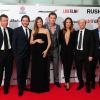 Peter Morgan, Daniel Bruhl, Alexandra Maria Lara, Chris Hemsworth, Olivia Wilde et Ron Howard lors de l'avant-première de Rush à Londres le 2 septembre 2013.
