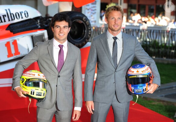 Sergio Perez et Jenson Button lors de l'avant-première de Rush à Londres le 2 septembre 2013.