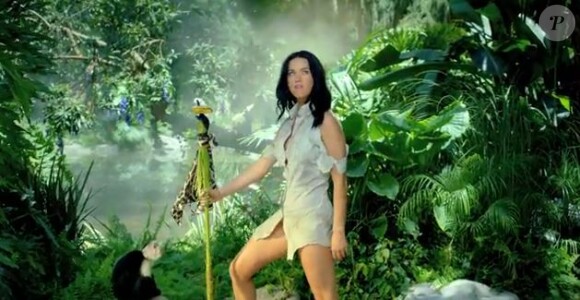 La chanteuse Katy Perry en nouvelle reine de la jungle dans le clip de Roar.