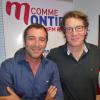 Bernard Montiel et Francis Cabrel dans les studios de MFM à Paris.