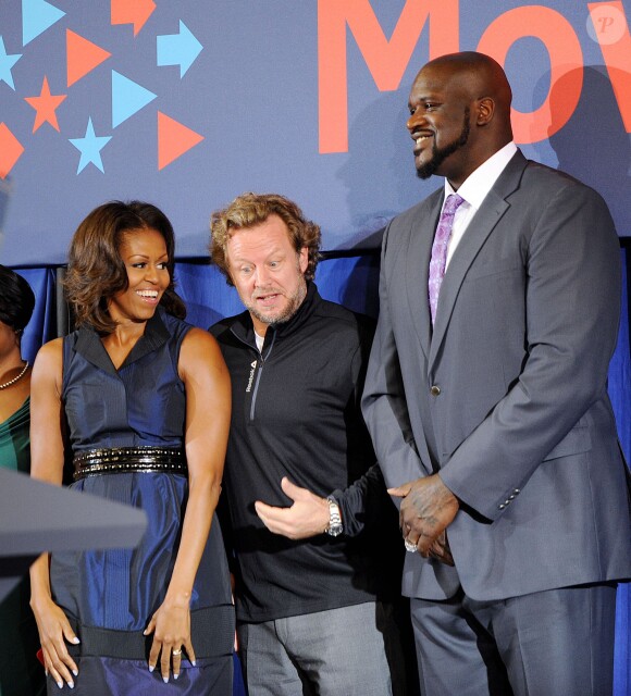 La jolie Michelle Obama s'est rendue dans une école primaire de Washington avec Shaquille O'Neal pour faire du sport et délivrer un discours, le 6 septembre 2013.