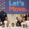 Michelle Obama s'est rendue dans une école primaire de Washington avec Shaquille O'Neal pour faire du sport et délivrer un discours, le 6 septembre 2013.