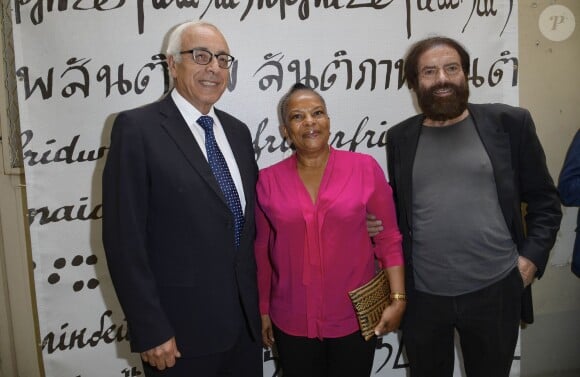 Yossi Gal (ambassadeur d'Israël en France), Christiane Taubira et Marek Halter - Soirée du nouvel an juif chez Marek Halter à Paris le 8 septembre 2013.