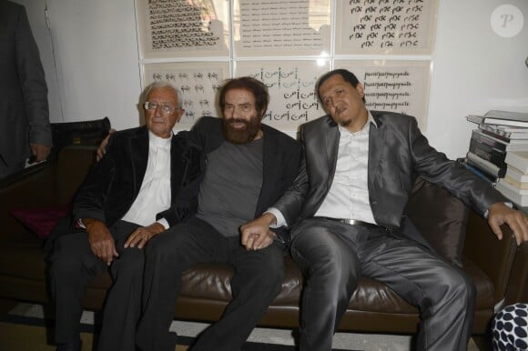 L'abbé Alain de la Morandais, Marek Halter et Hassen Chalghoumi - Soirée du nouvel an juif chez Marek Halter à Paris le 8 septembre 2013.