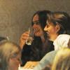 Tamara Ecclestone et son mari Jay Rutland tout sourire lors d'un dîner au restaurant avec son père Bernie Ecclestone et la femme de celui-ci, Fabiana Flossi, à Londres, le 9 septembre 2013